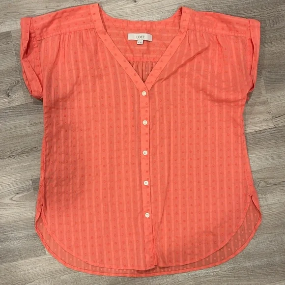 LOFT Clip Coral V-Neck Shirt - Picture 3 of 4